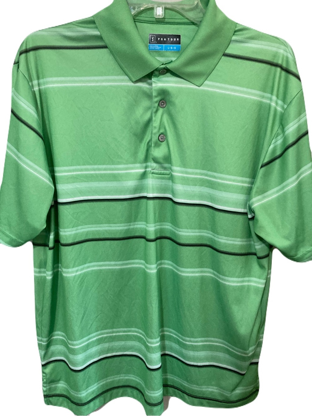 PGA Tour Light Green Striped Performance Polo